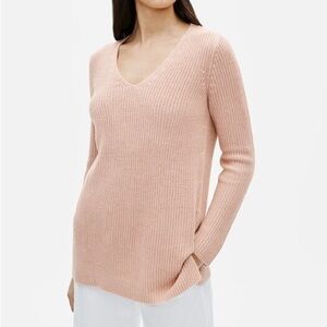 Eileen Fisher Organic Linen Cotton V-Neck Tunic Sweater M Soft Pink Loose Knit